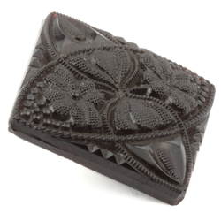 Antique Victorian Czech black glass button imitation rhinestone lacy style floral square 17mm