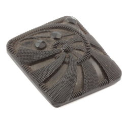 Antique Victorian Czech black glass button lacy floral square 18mm