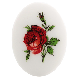 Vintage large red rose flower oval white cabochon 40x30mm Limoges style 