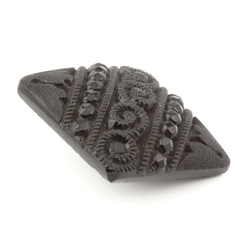 Antique Victorian Czech black glass button imitation rhinestone lacy floral square 17mm