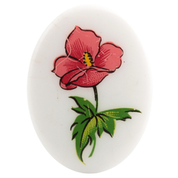 Vintage pink flower oval white cabochon 40x30mm Limoges style 