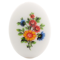 Vintage Limoges style floral bouquet oval white cabochon 40x30mm