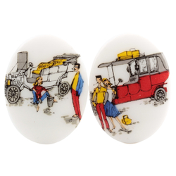 Lot (2) Vintage Limoges style vintage car oval white cabochons 40x30mm