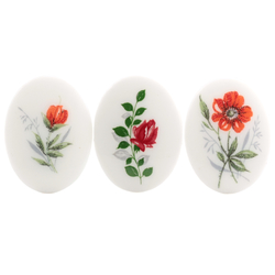 Lot (3) Vintage Limoges style oval white flower cabochons 40x30mm