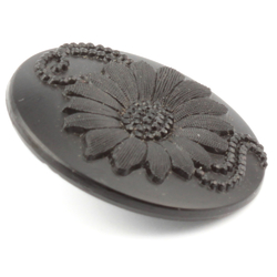 Antique Victorian Czech black glass button imitation rhinestone lacy style flower 27mm