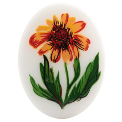 Vintage Limoges style oval white flower cabochon 40x30mm