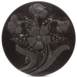 Antique Victorian Czech black glass button imitation rhinestone lacy style floral 27mm