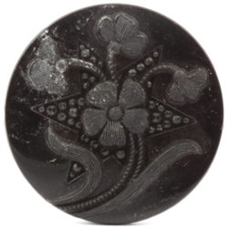 Antique Victorian Czech rhinestone lacy style flower black glass button 27mm