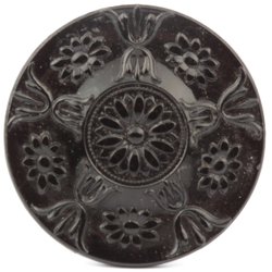 Antique Victorian 19th century Czech black flower glass button 27mm