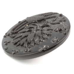 Antique Victorian Czech black glass button imitation rhinestone lacy style floral 23mm