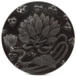 Antique Victorian Czech black glass button imitation rhinestone lacy style floral 23mm