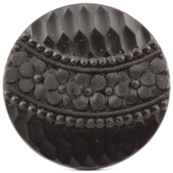 Antique Victorian Czech black glass button geometric floral 27mm