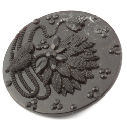 Antique Victorian Czech black glass button imitation rhinestone lacy style flowers 23mm