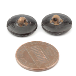 Lot (2) Antique Victorian Czech Greek key lacy floral black glass buttons 14mm