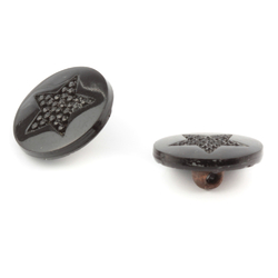 Lot (2) Antique Victorian Czech imitation rhinestone star black glass buttons 14mm