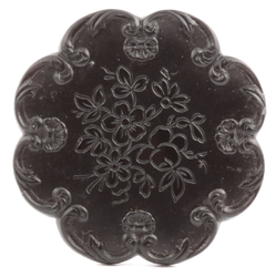 Large Antique 1800's Czech black etched flower glass button 27mm