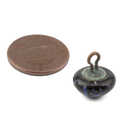 Antique Czech blue marble black glass button 13mm