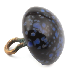 Antique Czech blue marble black glass button 13mm