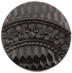 Antique Victorian Czech gloss black glass button geometric floral 27mm