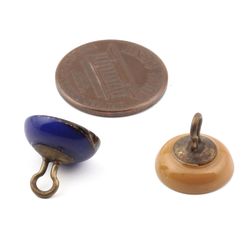 Lot (2) 13mm antique Czech cobalt caramel long loop waistcoat boot glass buttons