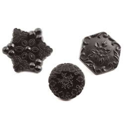 Lot (3) Antique 1800's Czech black round hexagon star flower glass buttons