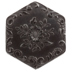 Large Antique 1800's Czech black hexagon flower glass button 28mm