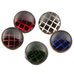 Lot (5) antique Czech 2 part brass mounted reverse foiled checks glass cabochon buttons