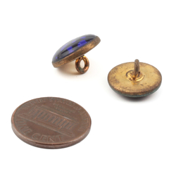 Lot (2) antique Czech 2 part brass mounted reverse mirror blue red glass cabochon buttons