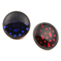 Lot (2) antique Czech 2 part brass mounted reverse mirror blue red glass cabochon buttons