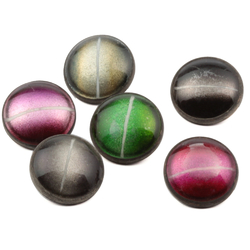 Lot (6) antique Czech 2 part tin mounted reverse iridescent foiled glass cabochon buttons