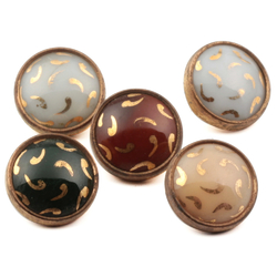 Lot (5) antique Czech 2 part brass mounted gold gilt glass cabochon buttons