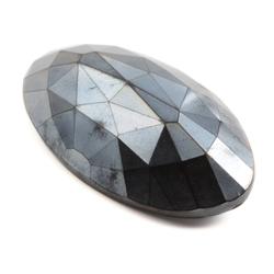 Extra large Antique Czech silver lustre oval faceted black glass button 45mm