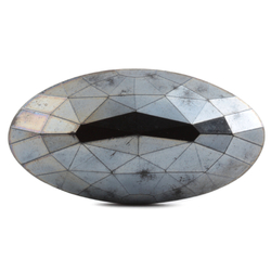 Extra large Antique Czech silver lustre oval faceted black glass button 45mm