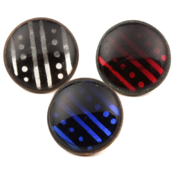 Lot (3) antique Czech 2 part brass mounted reverse foiled spots and stripes glass cabochon buttons