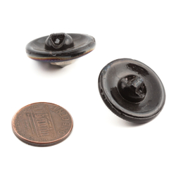 Lot (2) Antique Czech metallic lustre fine ribbed black glass buttons 23mm