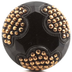Antique Czech gold gilt imitation marcasite black glass button 23mm