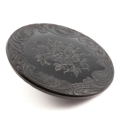 Large Antique 1880's Czech etched black flower glass button 32mm