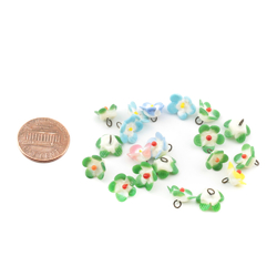 Lot (20) Czech antique micro lampwork glass flower button pendant beads drops