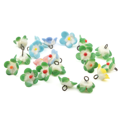 Lot (20) Czech antique micro lampwork glass flower button pendant beads drops