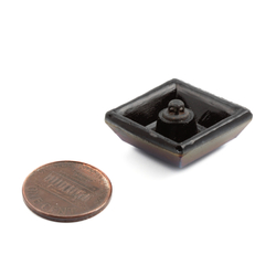 Antique Czech square faceted peacock iridescent lustre black glass button 23mm 