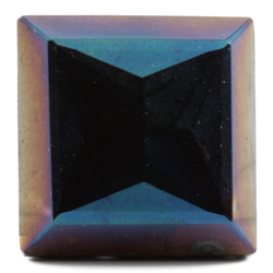 Antique Czech square faceted peacock iridescent lustre black glass button 23mm 