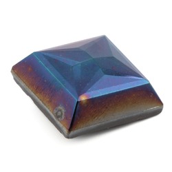 Antique Czech square faceted peacock iridescent lustre black glass button 23mm 