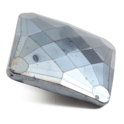 Antique Czech square faceted dark silver lustre black glass button 20mm 