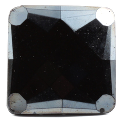 Antique Czech square faceted dark silver lustre black glass button 20mm 