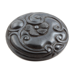 Antique Art Nouveau Czech matte lustre floral scroll black glass button 20mm 