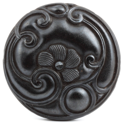 Antique Art Nouveau Czech matte lustre floral scroll black glass button 20mm 