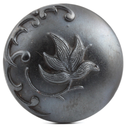 Antique Art Nouveau Czech pewter lustre floral scroll glass button 21mm 