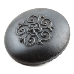 Antique Art Nouveau Czech pewter lustre floral scroll glass button 20mm 