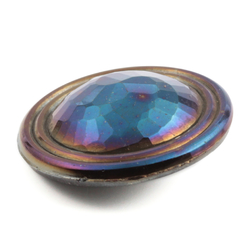 Antique Czech peacock iridescent lustre round faceted black glass button 27mm 