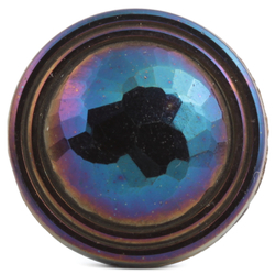Antique Czech peacock iridescent lustre round faceted black glass button 27mm 